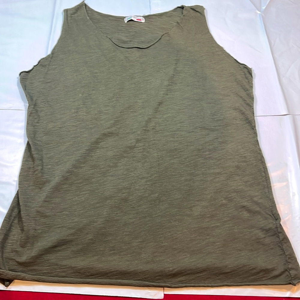 Made In Italy Women's XL olive Green TANK Top cotton elastane soft knit raw hem